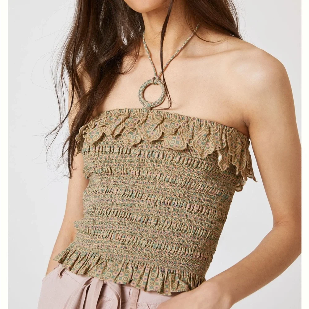 Anthropologie x Let Me Be Smocked Halter Crop Top NWT - Picture 11 of 11